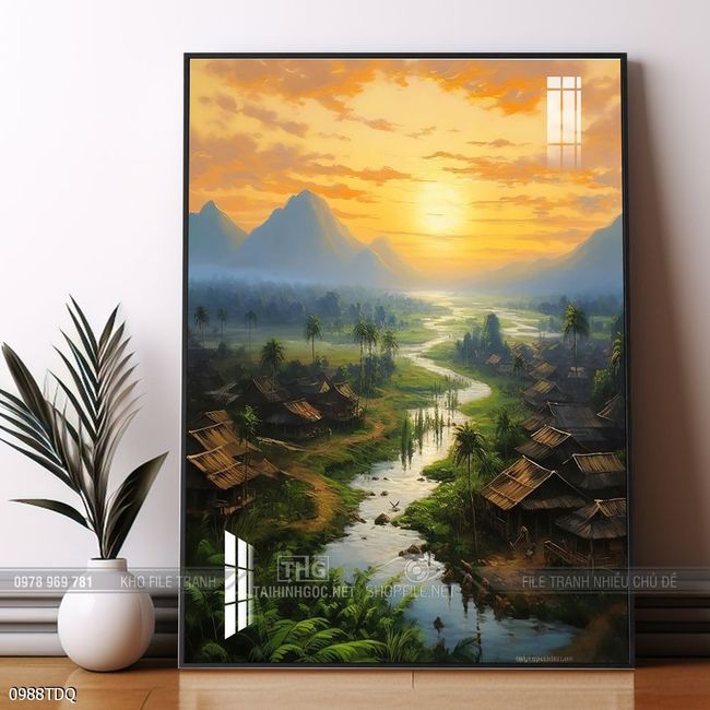 Tranh làng quê cánh đồng lúa chín