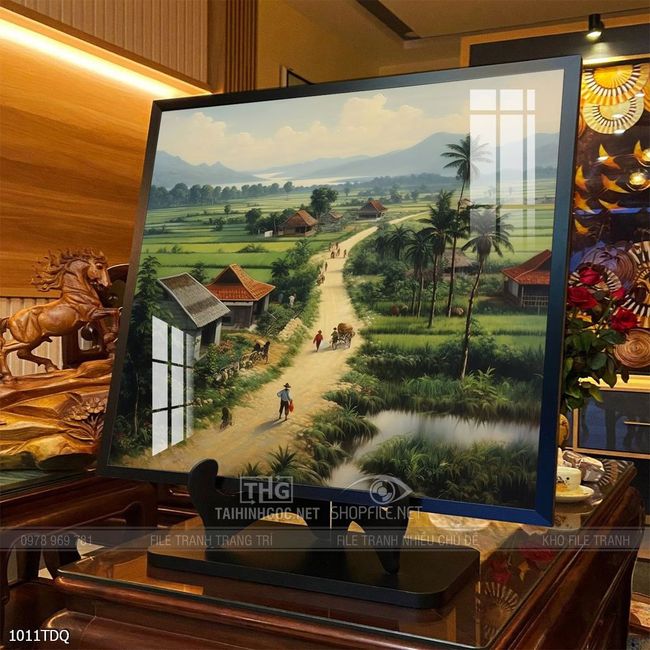 Tranh làng quê mùa lúa chín đẹp thanh bình