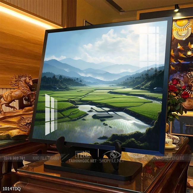 Tranh phong cảnh cánh đồng quê hương mùa lúa chín