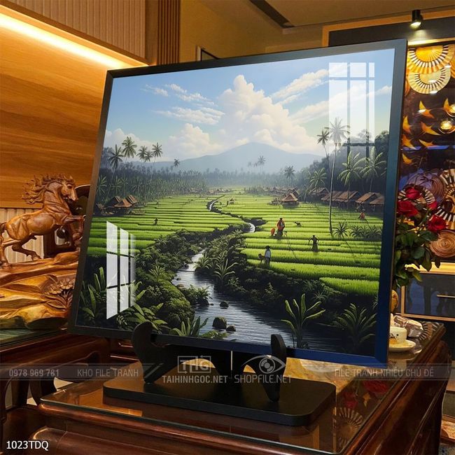 Tranh làng quê mùa lúa chín đẹp thanh bình