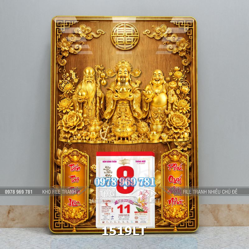 File lịch Tết phúc lộc thọ tam đa năm mới 1519LT