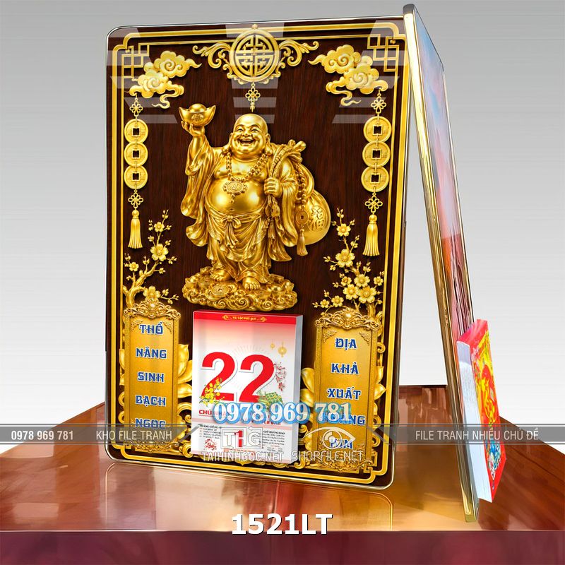 File lịch Tết di lặc vàng gold laminate treo tường 1521LT
