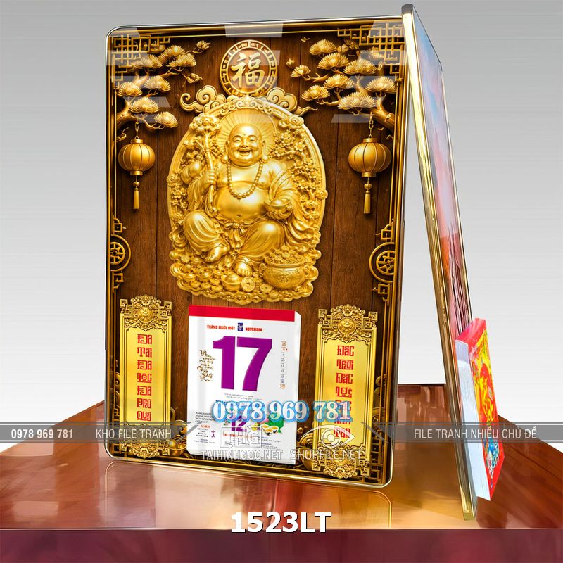 File lịch ông di lặc vàng gold tráng gương 1523LT