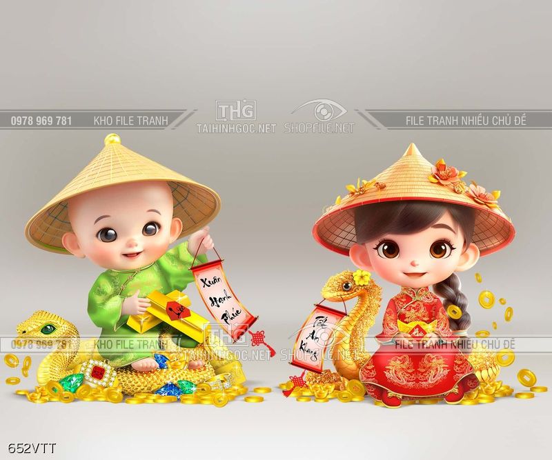 File tranh psd độc quyên em bé và rắn vàng đón xuân mới