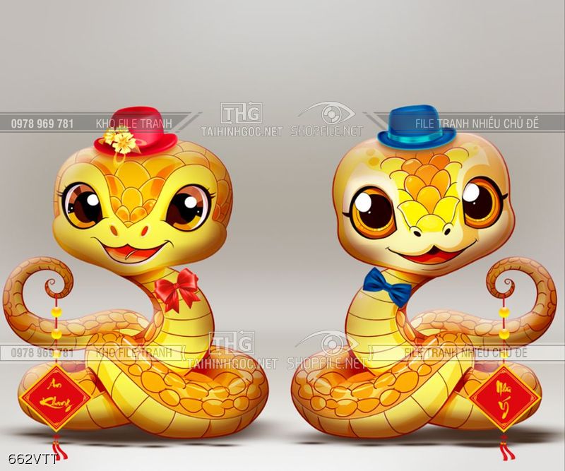Tranh psd cặp rắn vàng