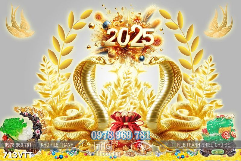 File vector psd Tết 2025 Rắn Vàng 713VTT