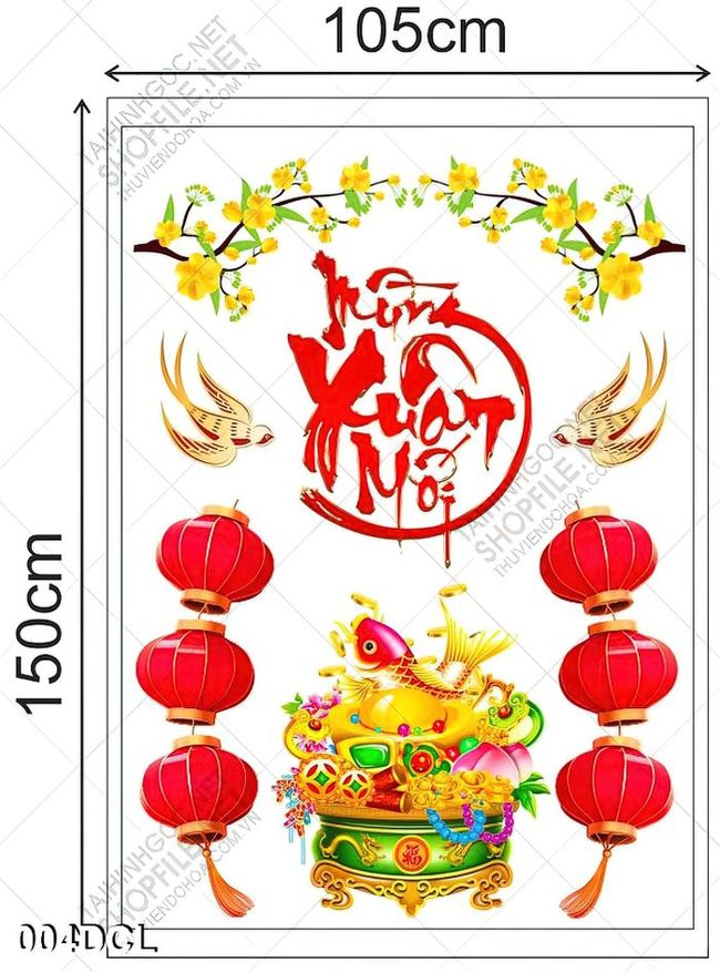 Decal mừng xuân mới dán trang trí cửa kính