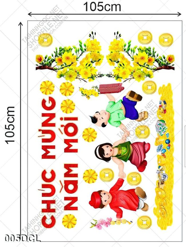 Decal em bé du xuân chúc mừng năm mới