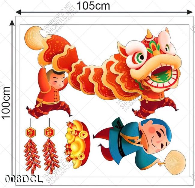Decal em bé múa lân ngày tết
