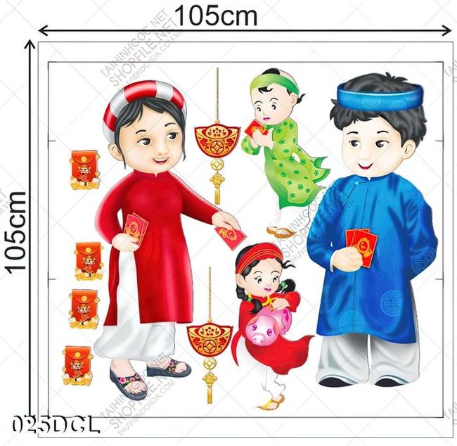 Decal mặc áo dài đón tết dán kính
