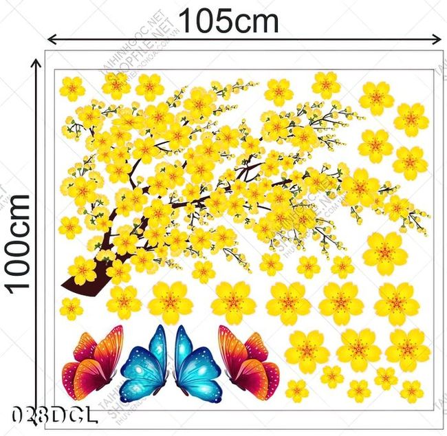 Decal cành mai vàng dán cửa kính ngày tết