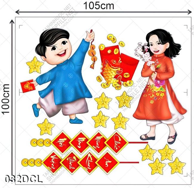 Tranh bé và mẹ mặc áo dài đón tết