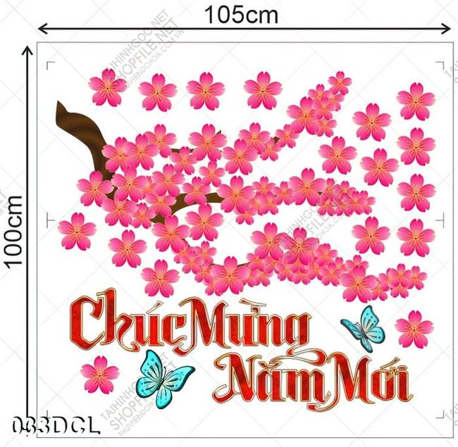 Tranh cành đào hồng chúc mứng năm mới
