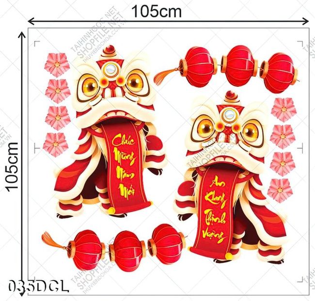 Tranh cặp lân đỏ trang trí cửa kính tuyệt đẹp