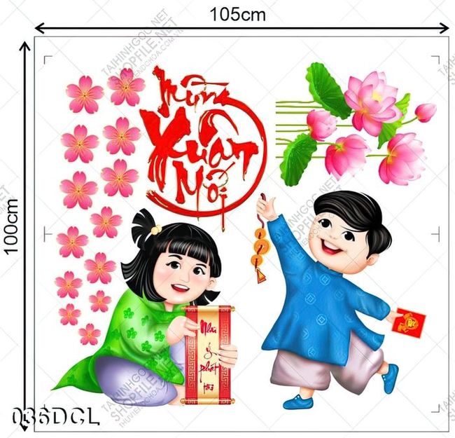 Decal bé mặc áo dài mừng xuân mới