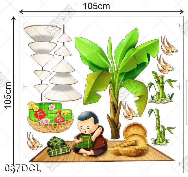 Decal cây chuối xanh nón lá dán cửa kính