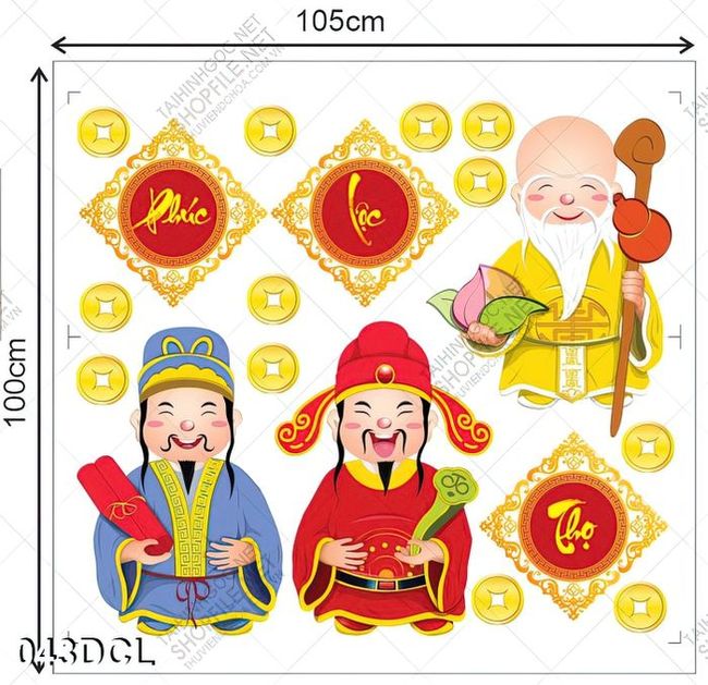 Deacal Phúc lộc thọ dán cửa kính