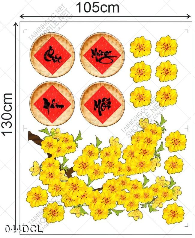 Decal hoa mai vàng chúc mừng năm mới