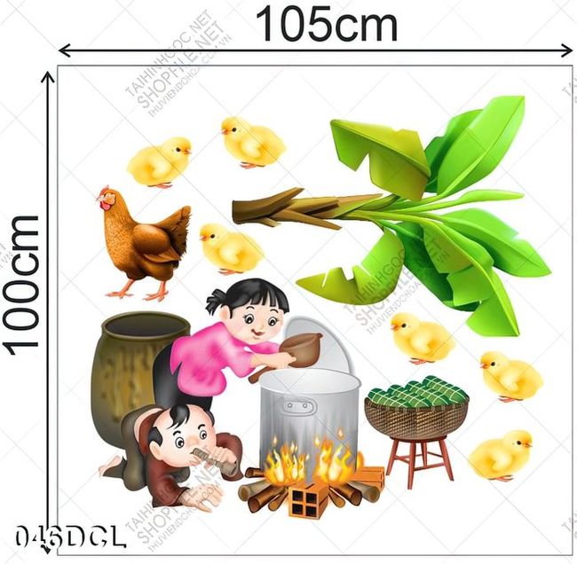 Decal bé nấu bánh chưng đón tết