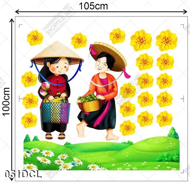 Decal cô gái đi chợ ngày tết