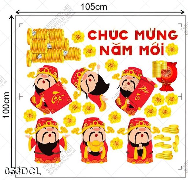 Decal thần tài đỏ chúc mứng năm mới