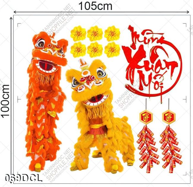 Decal cặp lân mừng xuân mới
