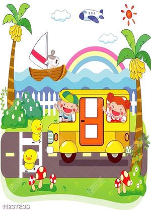 Tranh bé đến trường in tường đẹp