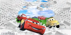 Tranh 3D đua xe dán tường phòng bé