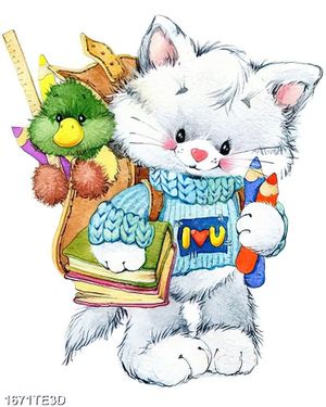 Tranh màu nước chú mèo dễ thương