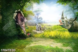 Tranh  3D sơn dầu tê giác và hươu cao cổ