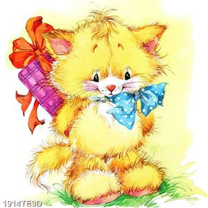 Tranh màu nước chú mèo ngộ nghĩnh