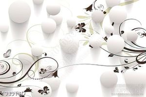 Tranh 3d  trang trí những hình cầu trắng bên họa tiết hoa