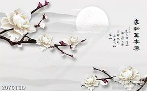 Tranh 3d dán tường những bông hoa mẫu đơn bên trăng