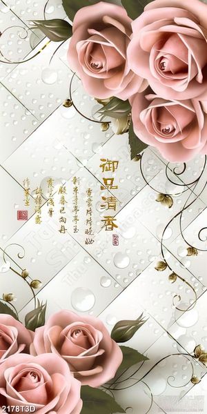 Tranh 3d dán tường bông hoa màu hồng phấn dịu dàng psd