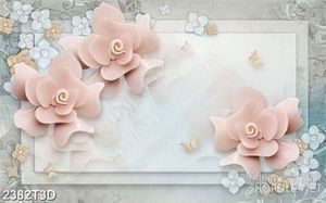Tranh 3d dán tường bông hoa hồng bên đàn bướm dáp vàng