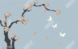Tranh dán tường hoa ghép dđính ngọc và bướm đẹp