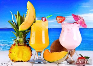 Tranh nước ép trái cây trên bờ biển treo bếp