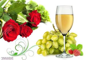 Tranh treo bếp ly rượu vang ,chùm nho và hoa hồng đỏ