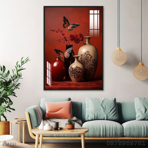 Tranh bình hoa độc đáo trang trí phòng khách 