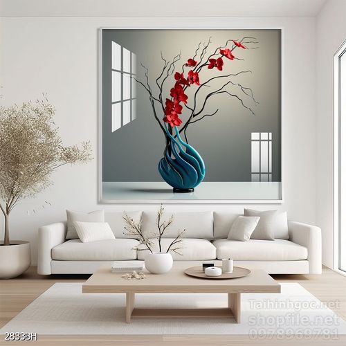 Tranh bình hoa độc đáo trang trí phòng khách 