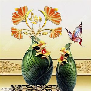 Tranh bình hoa in uv chú bướm xinh bên bình hoa vàng