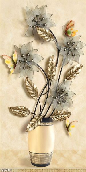 Tranh  decor bình hoa những bông hoa phù du bên đàn bướm