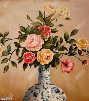 Tranh bình hoa nghệ thuật hoa hồng nhiều màu sắc trên tường