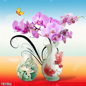 Tranh bình hoa treo tường những nhành hoa phong lan tím