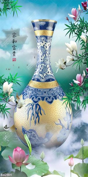 Tranh bình hoa trang trí chiếc bình gốm trên hồ sen trong đêm