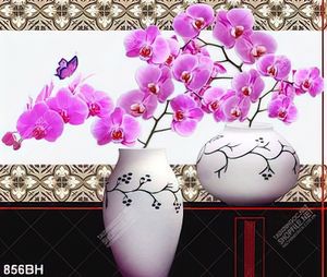 Tranh bình hoa in canvas những nhành hoa phong lan tím