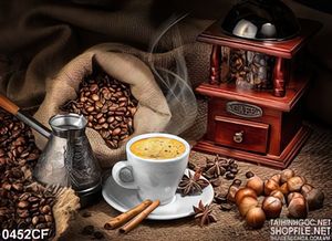 Tranh ly cappuccino trên bàn chế biến cà phê