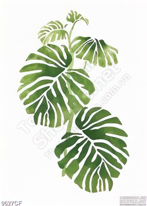 Tranh cây lá xanh vẽ trang trí trên tường quán cà phê