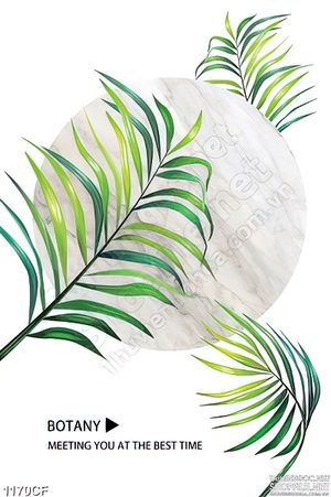Tranh chiếc lá trên bức tường hình tròn trong quán cà phê