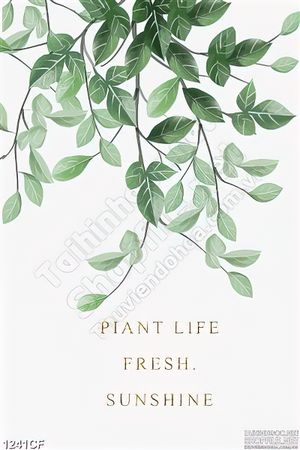 Tranh những tán lá xanh rủ xuống tường trong quán cà phê